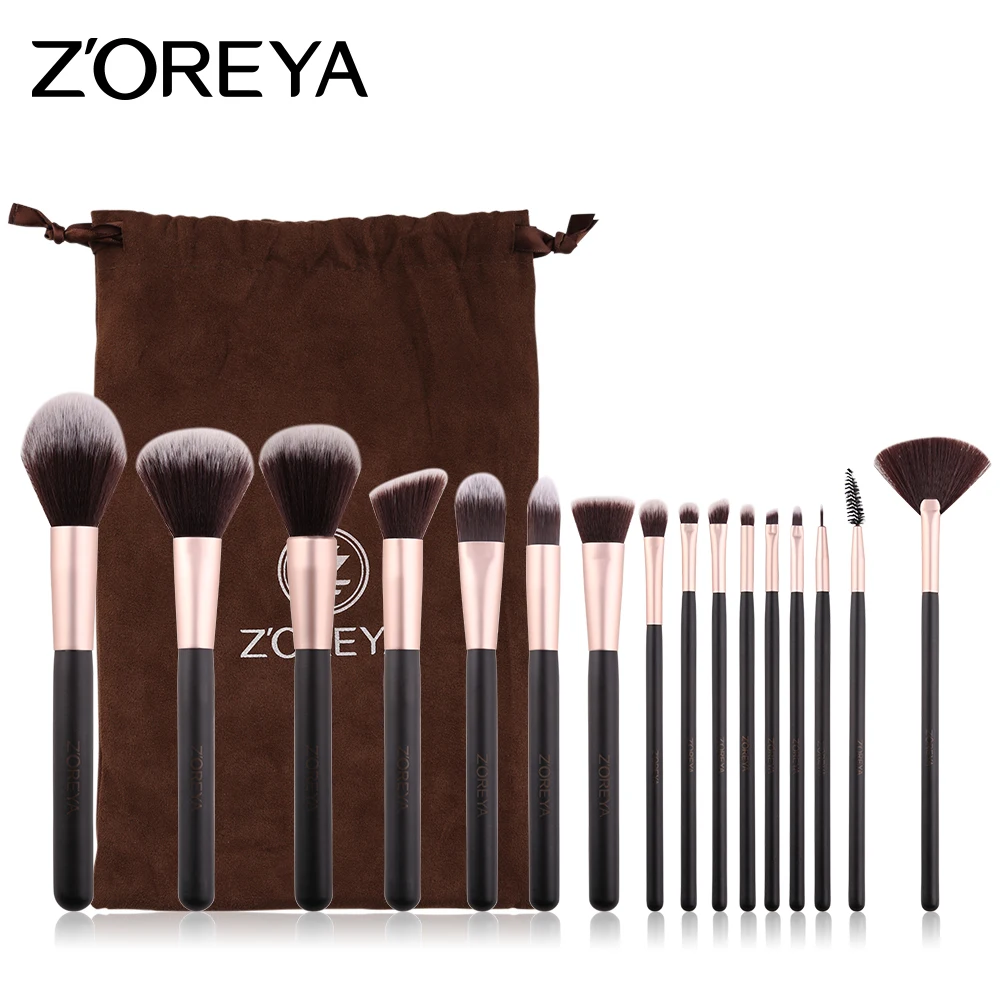 ZOREYA 16 Pcs Makeup brushes set Professional Natural goat hair brushes Foundation Powder Contour Eyeshadow make up brushes set