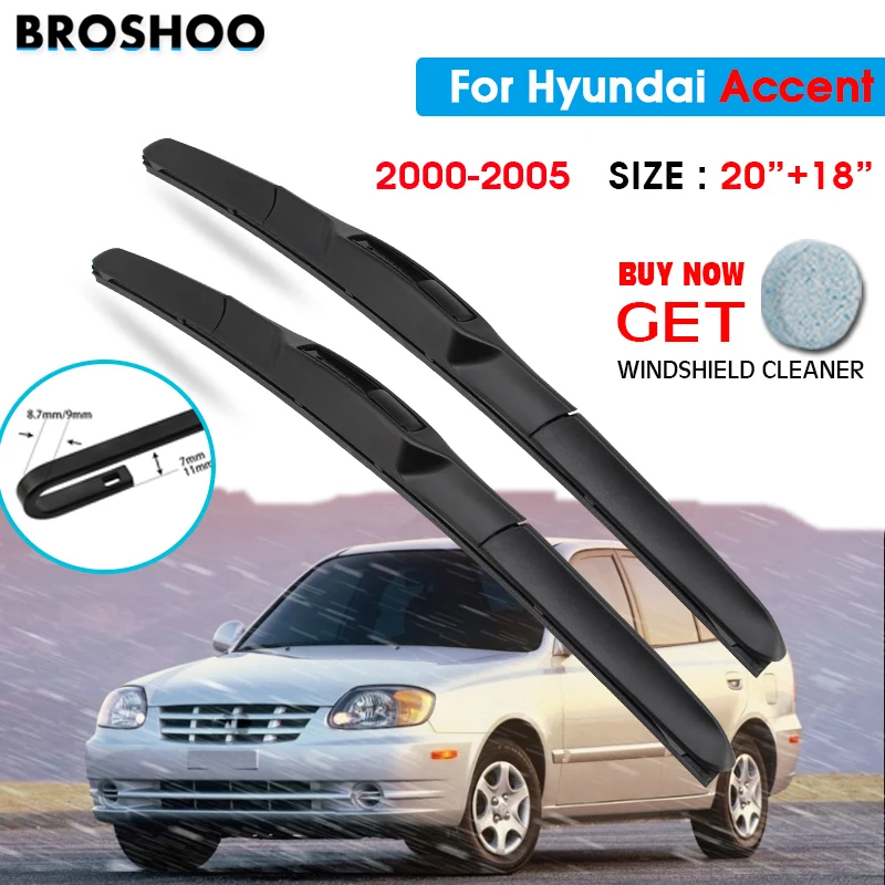 

Car Wiper Blade For Hyundai Accent 20"+18" 2000-2005 Auto Windscreen Windshield Wipers Blades Window Wash Fit U Hook Arms