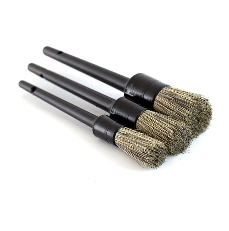 Auto Detailing Brushes Kit 3PCS Natural Boar Hair Mixed With Fibre Car Cleaning  Brushes for Interior Dashboard Wheel Rims