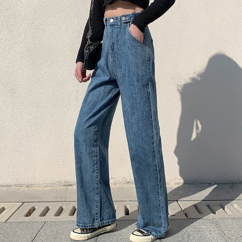 

ZOKI Woman Jeans High Waist Wide Leg Denim Pants Spring Vintage Straight Blue Streetwear Casual Ladies Korean Baggy Jean 2023