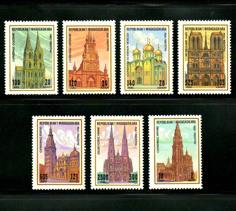 7Pcs/Set New Madagascar Post Stamp 1994 Architectural World Heritage Stamps MNH