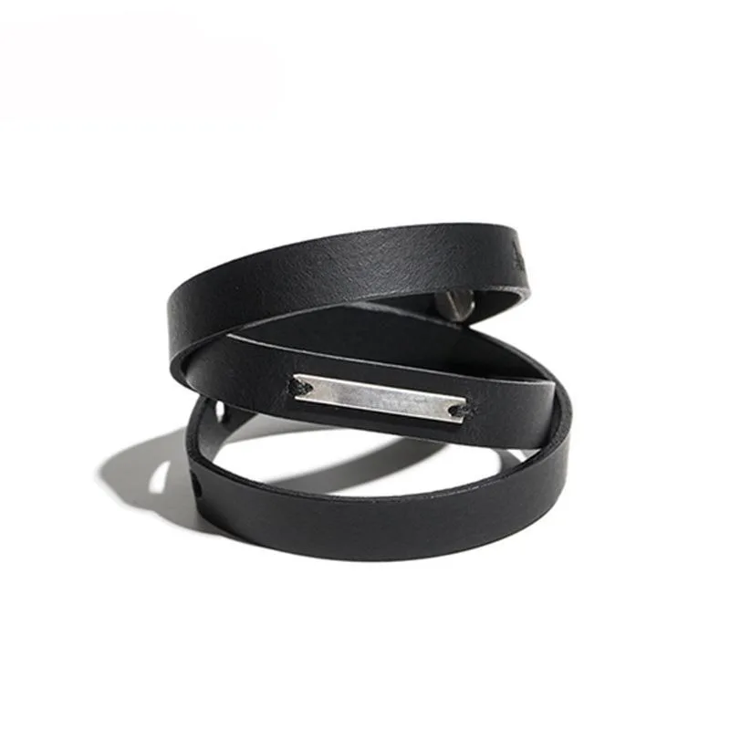 Newest Black Genuine Leather Bracelet for women Punk Simple Blank Design Amazing Width Warp Bracelet Homme Jewelry