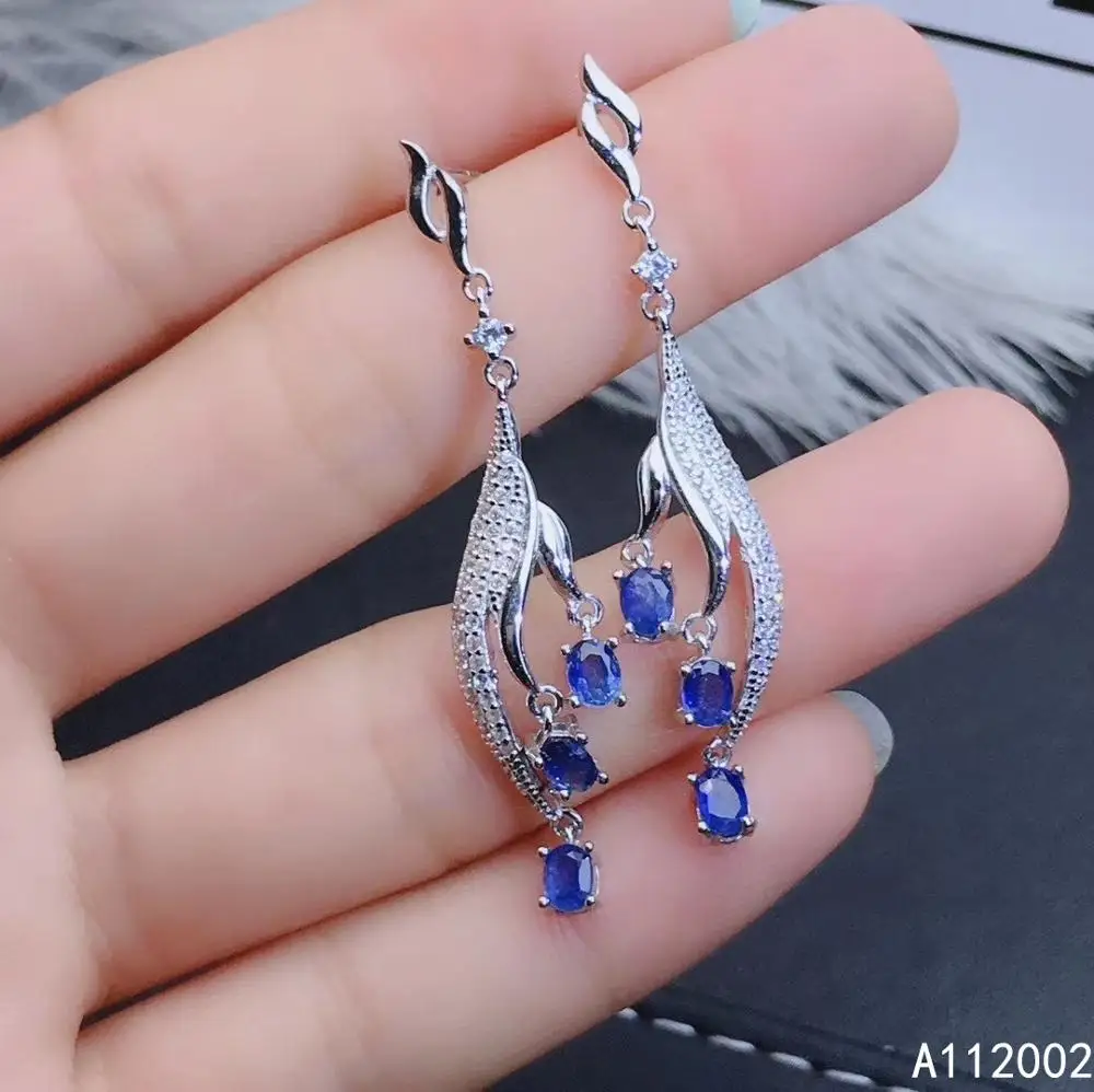 

KJJEAXCMY fine jewelry natural sapphire 925 sterling siver women gemstone earrings support test classic