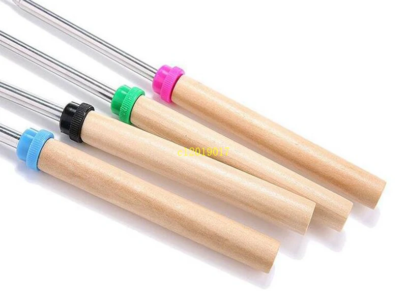 BBQ Forks Camping Campfire Stainless Steel Campground Lunch Tools Wooden Handle Telescoping Barbecue Roasting Fork Sticks Skewer