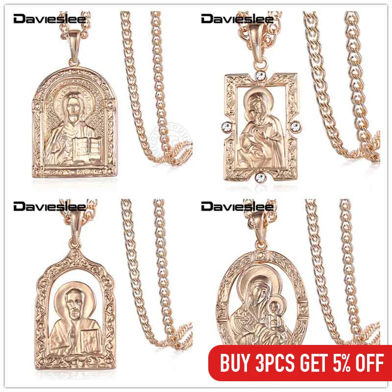 Davieslee 585 Rose Gold Color Pendant Necklace for Women Snail Link Chain Jesus Charm Necklaces Fashion Jewelry Gifts LGP190