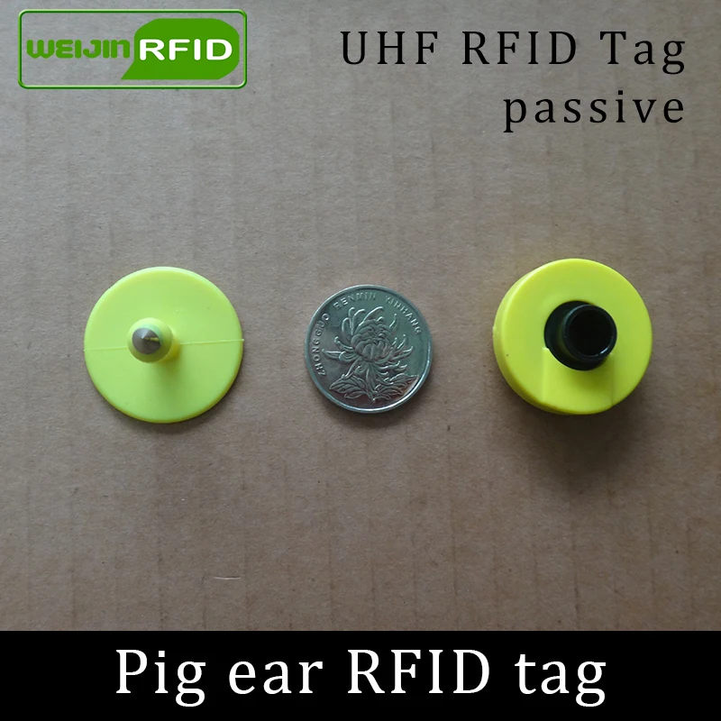 UHF rfid tag tracing electronic Animal ear tag EPC Gen2 ISO18000-6C 915m 868m 860MHz-960M alien higgs3 circular rfid pig ear tag