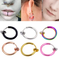 Starbeauty 2Pcs 0.8x10mm Labret Piercing Lip Fake Nose Ring Hoop Septum Rings Faux Nose Piercing Ear Clip Earrings Helix Jewelry