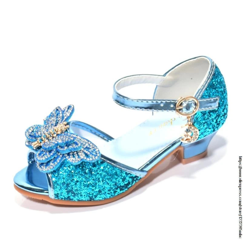 Princess Kids Leather Sandals Girls Bow Casual Glitter High Heel Butterfly Knot Children\'s Shoes