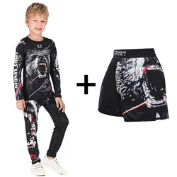 BJJ GI Kids MMA Rashguard T-shirt +Pants Set Jiu Jusit Tights Muay Thai Shorts Rash Guard For Children MMA Compression Sportsuit