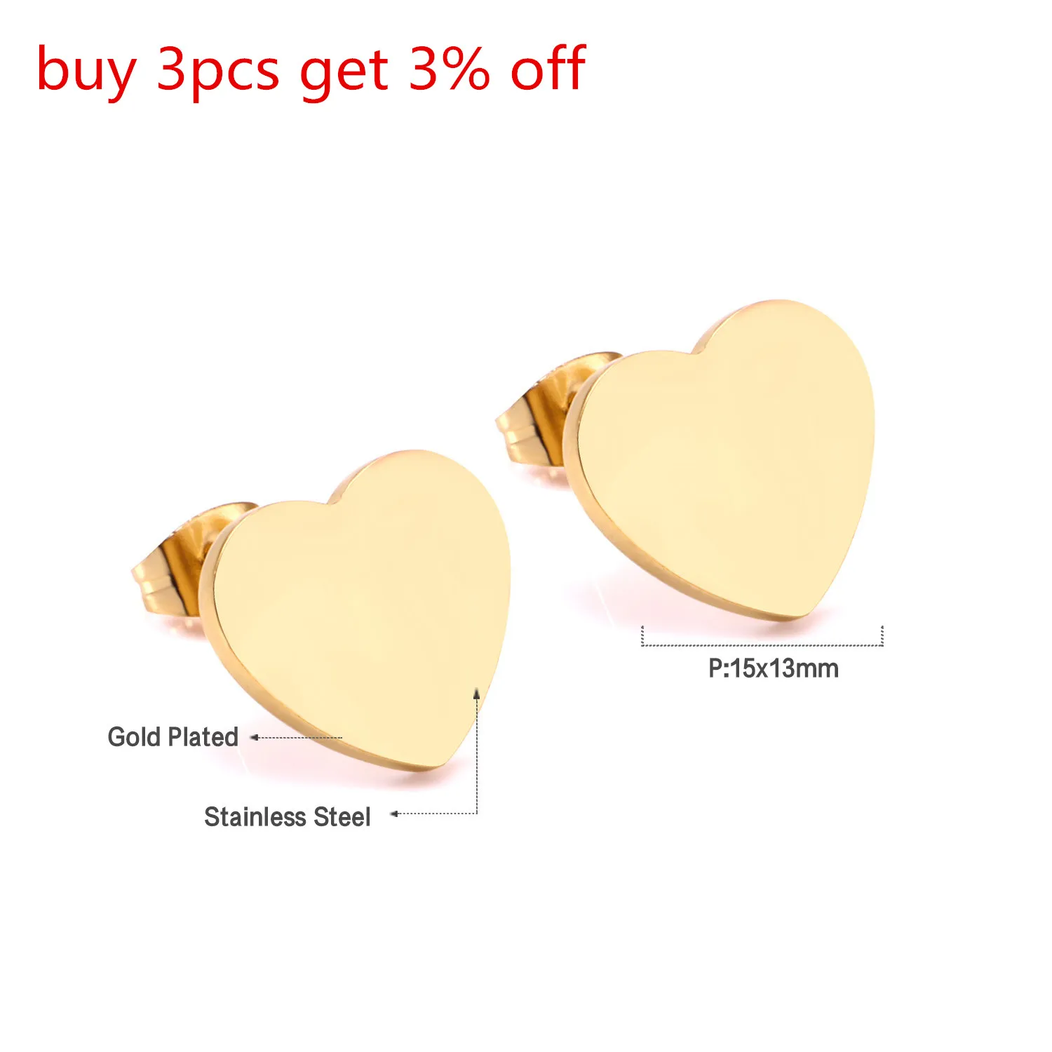 LUXUSTEEL New Heart Stud Earrings Stainless Steel  Push Back Earring Fashion Jewelry Female Bijoux Valentine\'s Gift