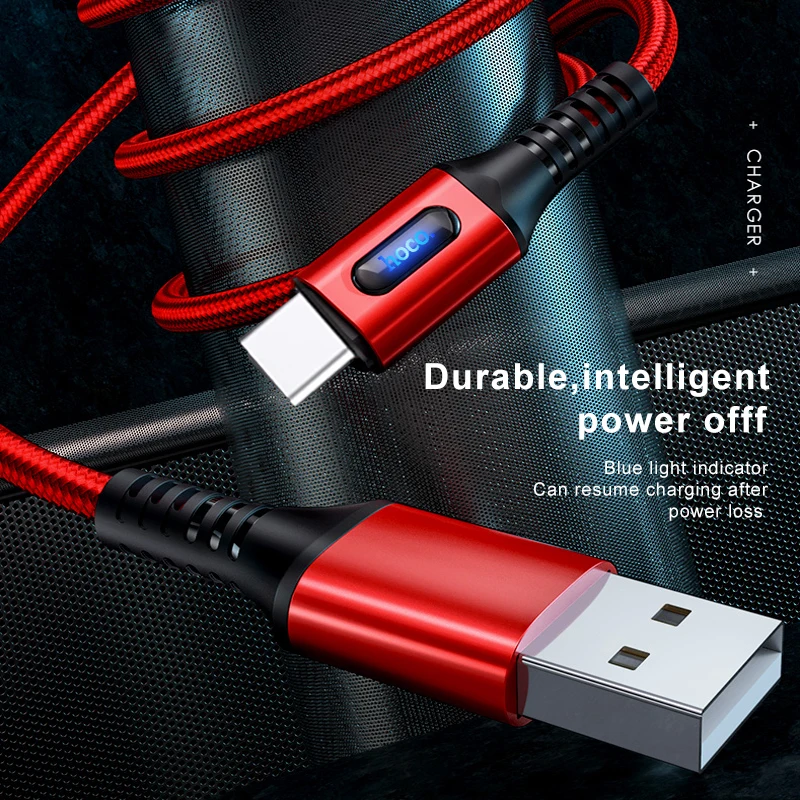 HOCO smart power off charging USB Type C Cable 3A USB C Cable Fast Charging Data Cable Type-C USB Charger For Samsung Xiaomi 12