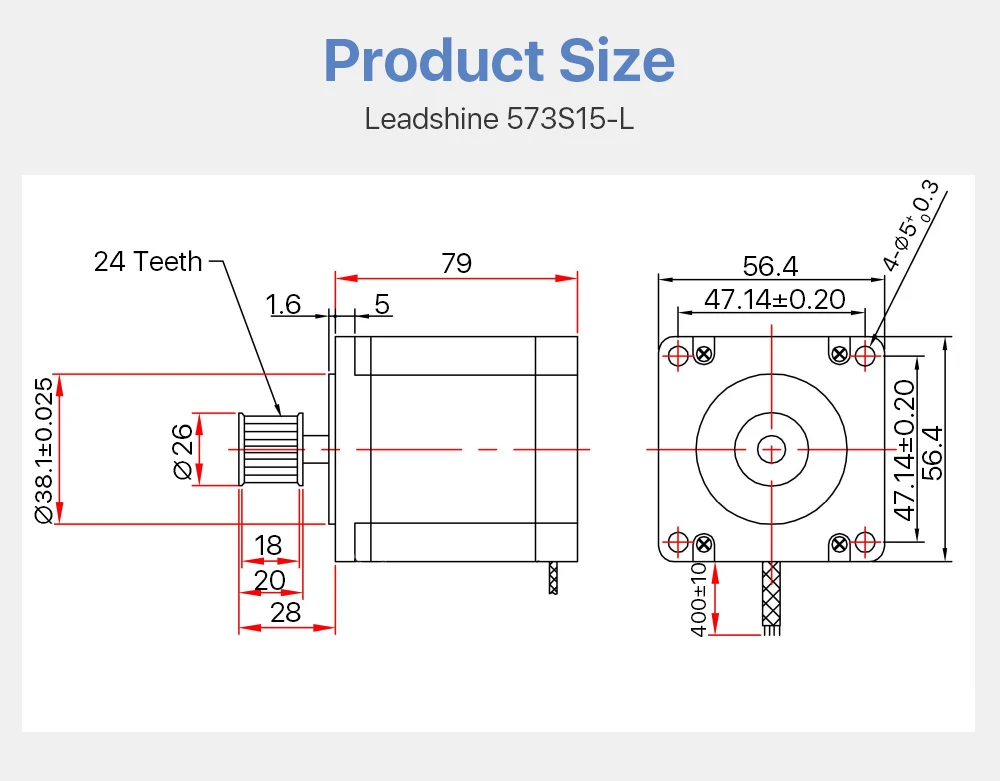 Cloudray Leadshine 3-Phasen-Schrittmotor 573S15 573S15-L für NEMA23 5,8 A Länge 76 mm Welle 8 mm – Detail 2