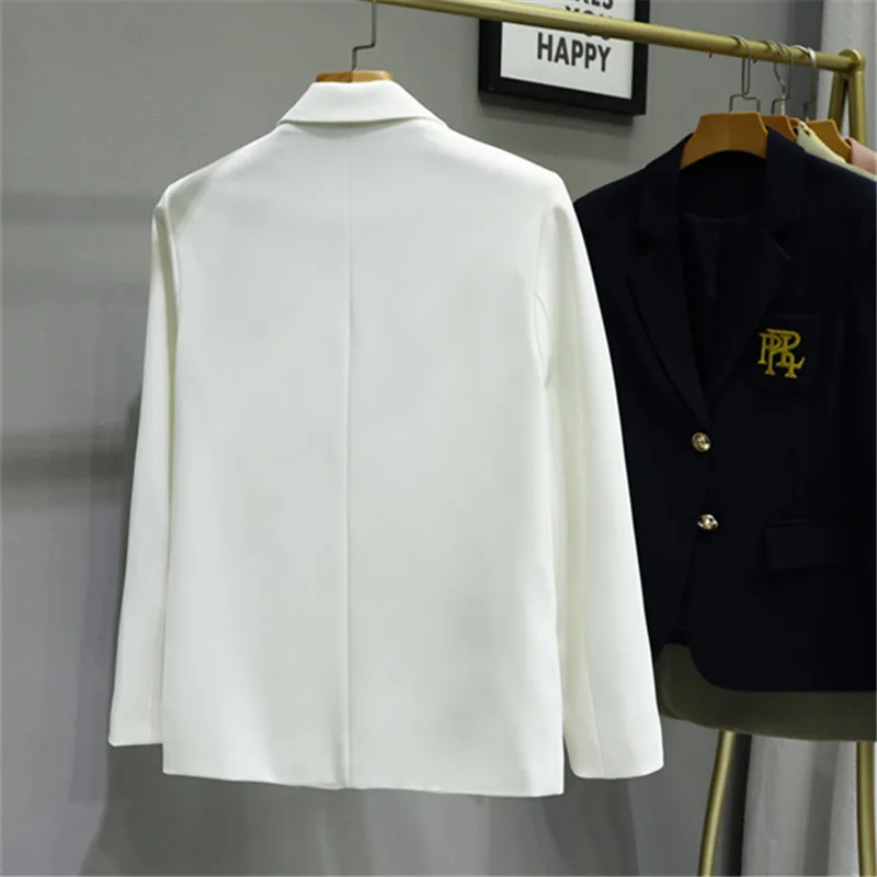 White Blazer Jacket Women High Quality Fashion Embroidery Single Breasted Suit Jacket Ladies Casual Office Formal Blazers Coat