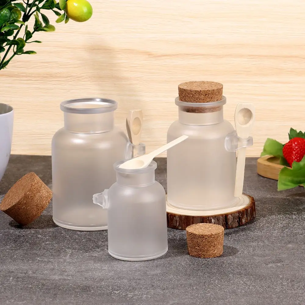 100-500g Frosted Seal Jar With Wooden Spoon Bath Salt ABS Bottle Soft Cork Storage Stopper Refillable Portable Organizer Bottle