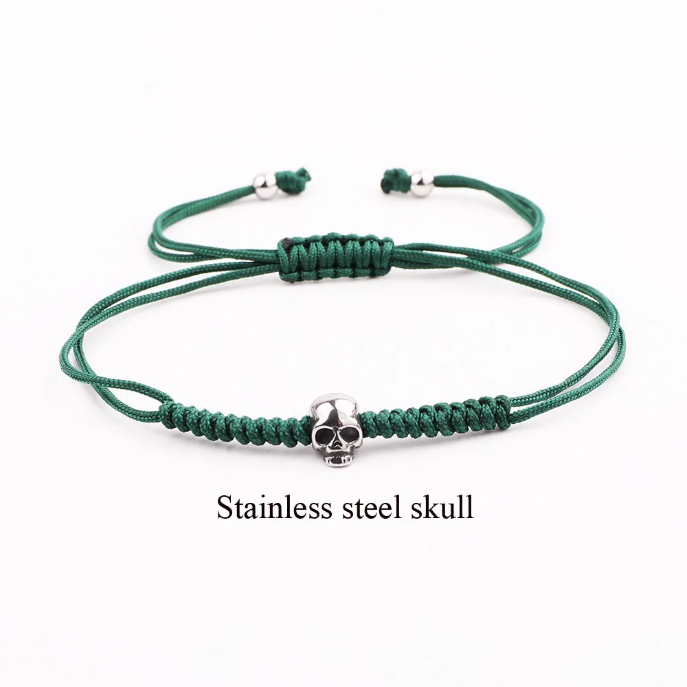 JARAVVI New Design High Quality Stainless Steel Beads Skull Charm Cord Braided Macrame Adjustable Bracelet Set Men Women Gift