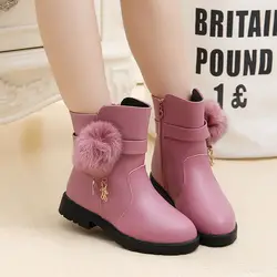 High Quality Fashion Children's Princess Boots Real Fur Ball Kids Winter Snow Boots 2020 Spring New Children Leather Cotton Boot