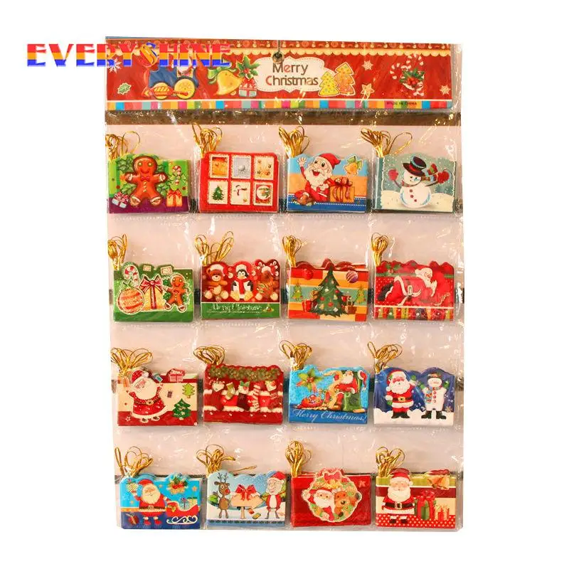 Christmas Tree Hanging Ornaments 12pcs/lot Santa Claus Mini Greeting Cards Message Card Christmas Holiday Blessing Card FZ312