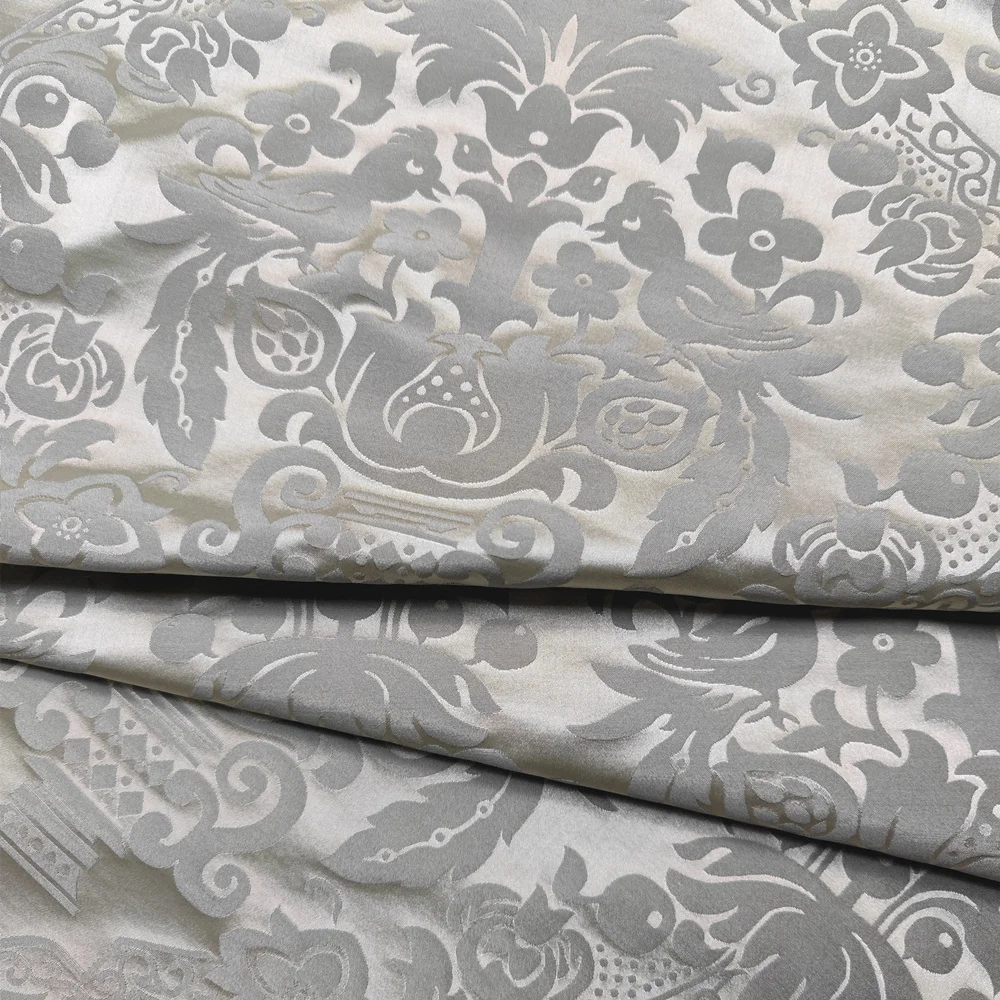 Modern Classic Damask Florals Birds Gray Woven Pillow Sofa Armchair Fabric 140cm Hotel Bedboard High Quality Cloth 1 Meter Pack