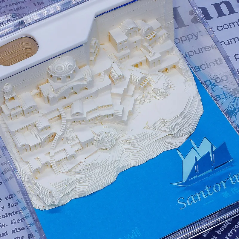 3D Memo Pad Papier Skulptur Gebäude Haftnotizen Griechenland Santorini Drei-dimensionale Modell CreativeTik Tok Geschenk