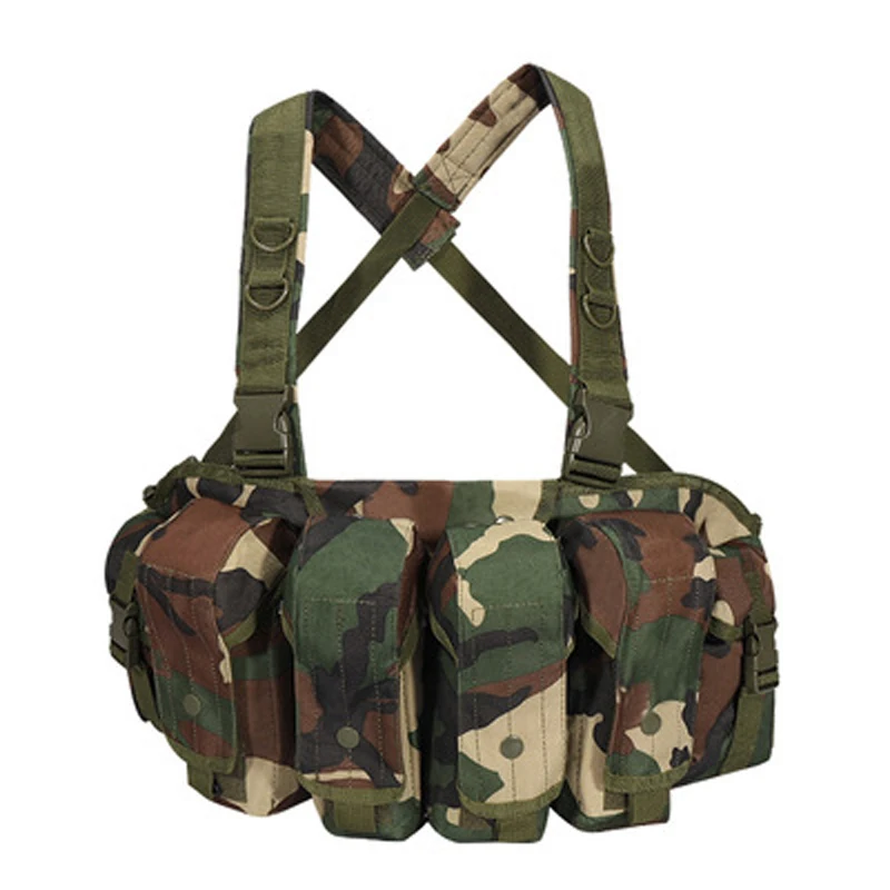 Tactical Outdoor Camoflage Ride AK Multi-Pocket Molle Magazine Pouch Bag Chest Rig Carry CS Mens Vest Woodland Camo