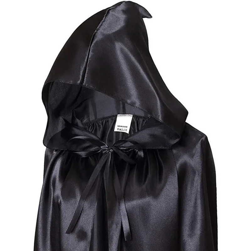 Halloween Scary Costume Men Stage Performance Clothing Women Black Vintage Cloak Witch Wizard Hooded Robe for Carnival Party