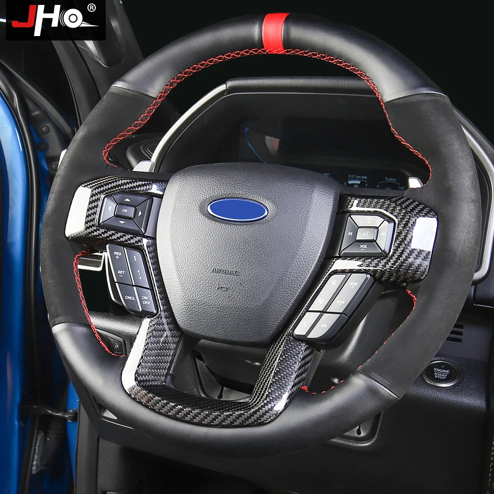 JHO REAL Carbon Steering Wheel Frame Overlay Cover Trim For Ford F150 2017-2019 Raptor 2018 XLTLimited 2016 Car Accessories 2020