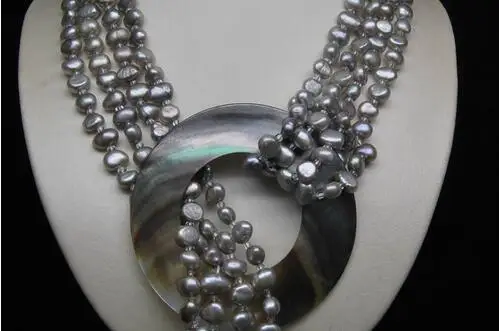 

Natural 2- Row 5-6MM AAA black Baroque pearl Necklace free shipping