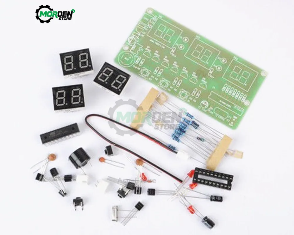 C51 Electronic Clock DIY Kit 12V LED Digital Horologe Suite Timer Module with Button Switch for Alarm Countdown Clock Stopwatch