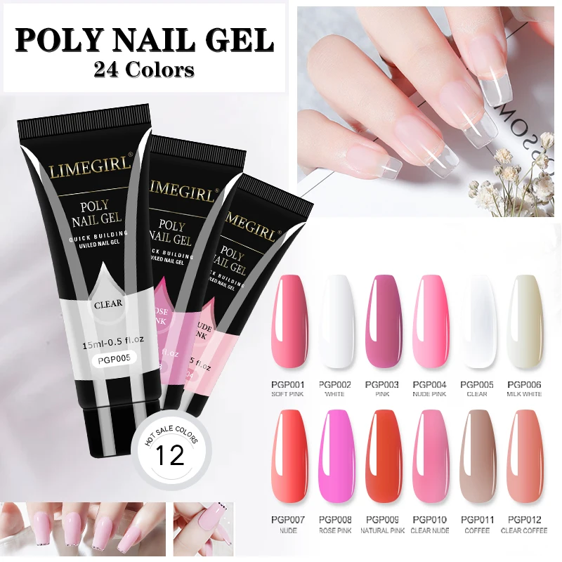 

Limegirl Glitter Poly Nail Gel Building For Manicure Nails Art Design 24 Colors Poly Nail Extension Gel Semi Permanent Varnish