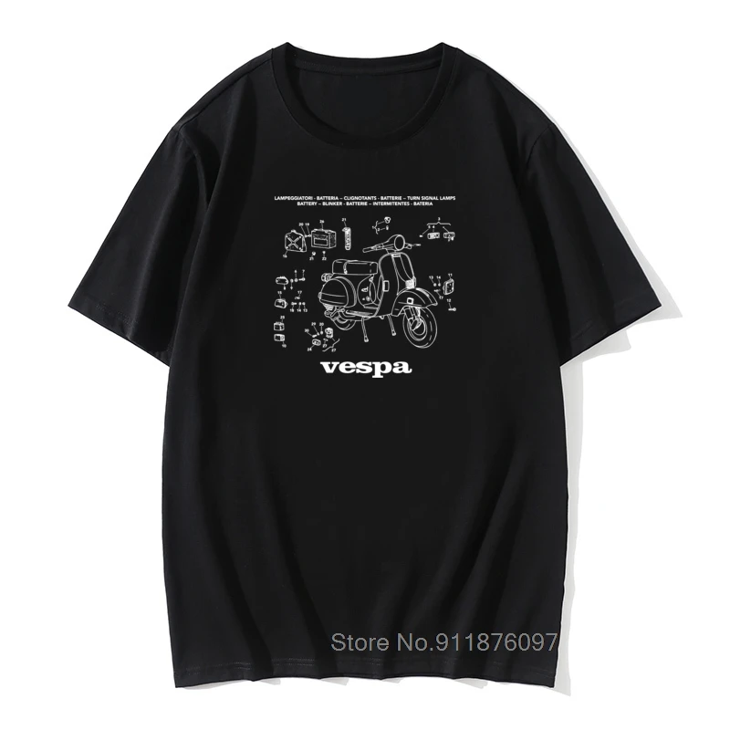 Vespa Men T Shirts Parts Scooter Italy Italia Unique Retro Motorbike Bike T-Shirt Man's Short Sleeves Vintage Tees Cotton