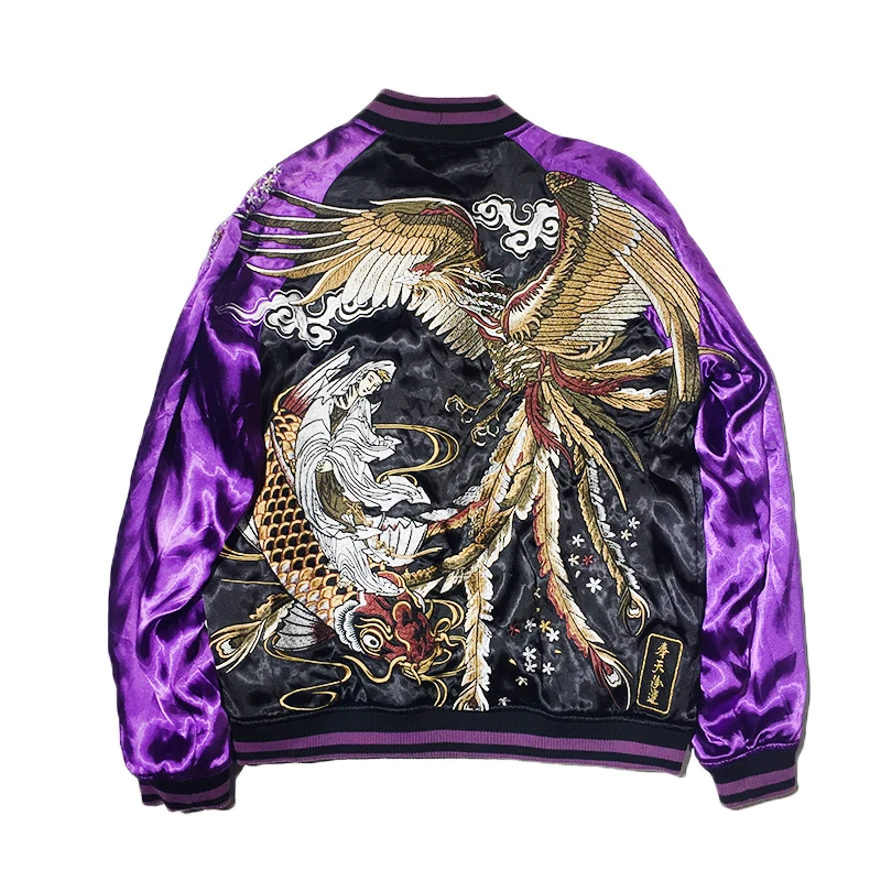 Makuluya High Quality Reversible Coats High Street Streetwear Yokosuka Phoenix Lucky Carp Buddha Embroidery Baseball Jacket L6