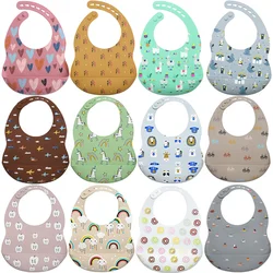 Baberos bonitos para bebé, babero ajustable impermeable de silicona suave con estampado de dibujos animados para niño y niña, accesorios para bebé, 1 ud.