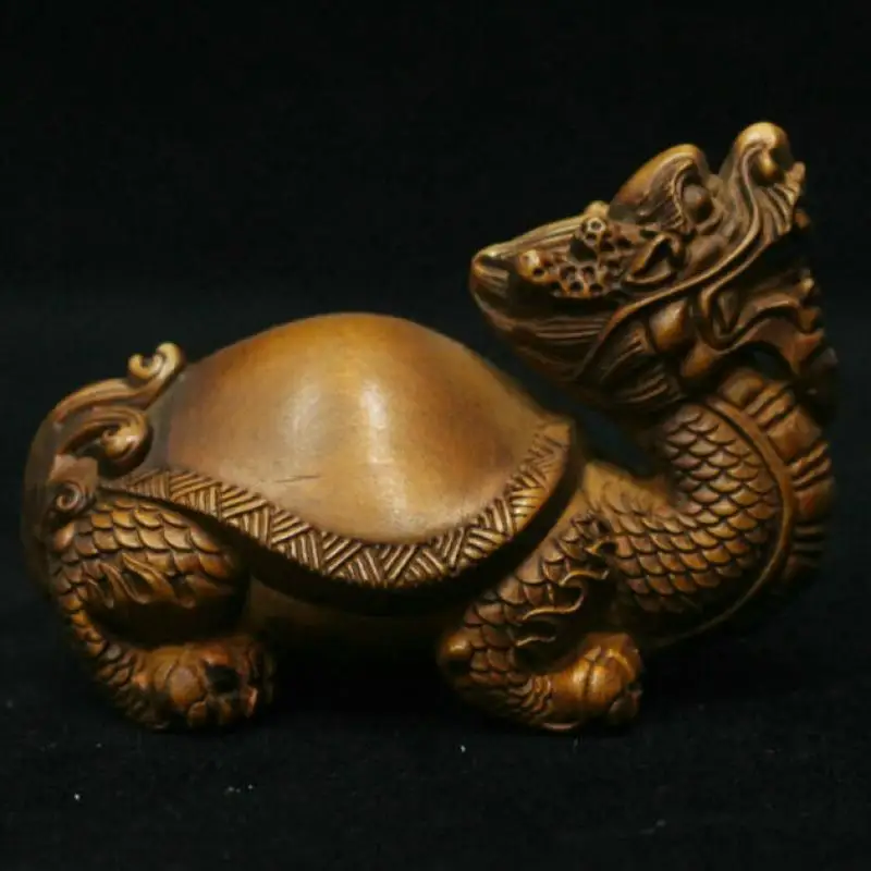 

Old Chinese Boxwood Wood Carved Animal Wealth Dragon Tortoise Turtle Statue Statues for Decoration Collection Ornaments