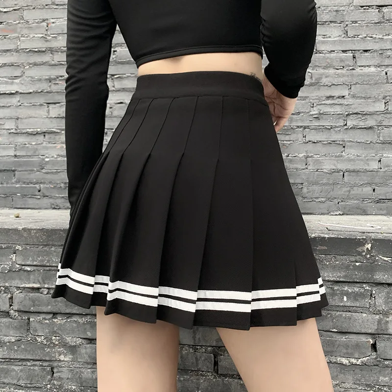 Vintage Korean Style Patchwork Skirt Harajuku JK Black Pleated Skirts Gothic Streetwear High Waist Mini Skirt Women Punk Skirt