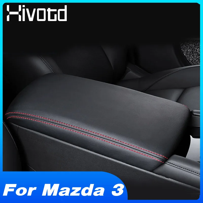 For Mazda 3 2019-2024 Accessories Car Central Armrest Cover Mat Leather Storage Box Protective Pad Interior Modification Parts