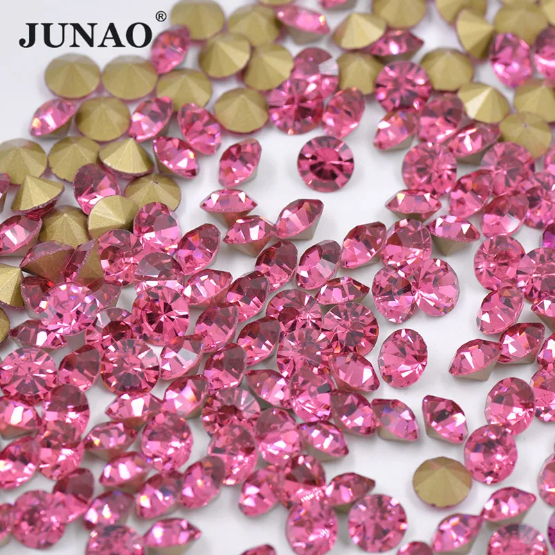JUNAO SS 6 8 10 12 16 20 30 روز كريستال ثلاثية الأبعاد مسمار الراين غير الإصلاح Pointback ستراس مسمار الفن حجر للمجوهرات الأظافر