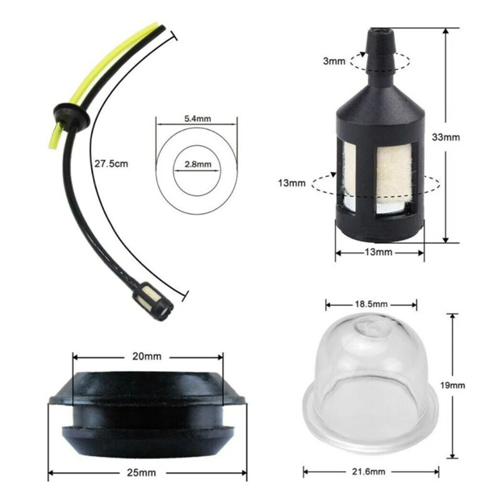 5set tubi del filtro del carburante guarnizione del tubo flessibile del carburante siepe per decespugliatore più sottile decespugliatore guarnizioni in gomma guarnizioni primer lampadine