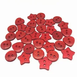 50pcs Red Glitter Buttons Heart Star Round 2 Holes Sewing Garment Accessories Shiny Embellishment DIY Sparkle Crafts