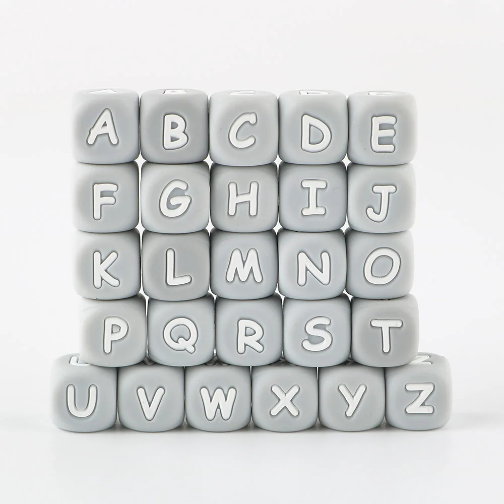 English Gray  Alphabet Baby Silicone Letter Beads 12MM 10Pcs Beads Letters For Jewelry Making DIY Pacifier Chain Accessories