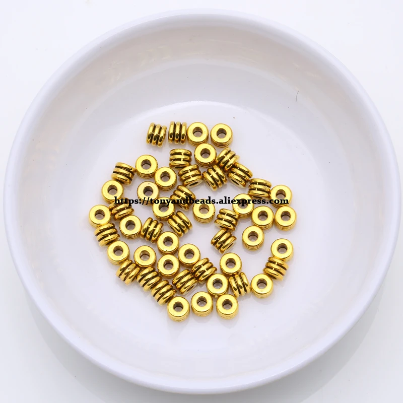(50 Stück / Los!) Europäischer Spacer-Charm-Verbinder, Crimp-Endperlen aus Legierung in Antikgoldfarbe, geeignet für die Armbandherstellung. – Detail 25