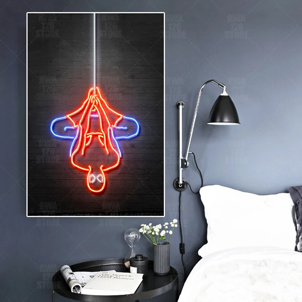 Neon Disney Superhero Wall Art Poster And Print Pop Street Canvas Painting Neon Effect Boy Gifts Bedroom Home Decoration