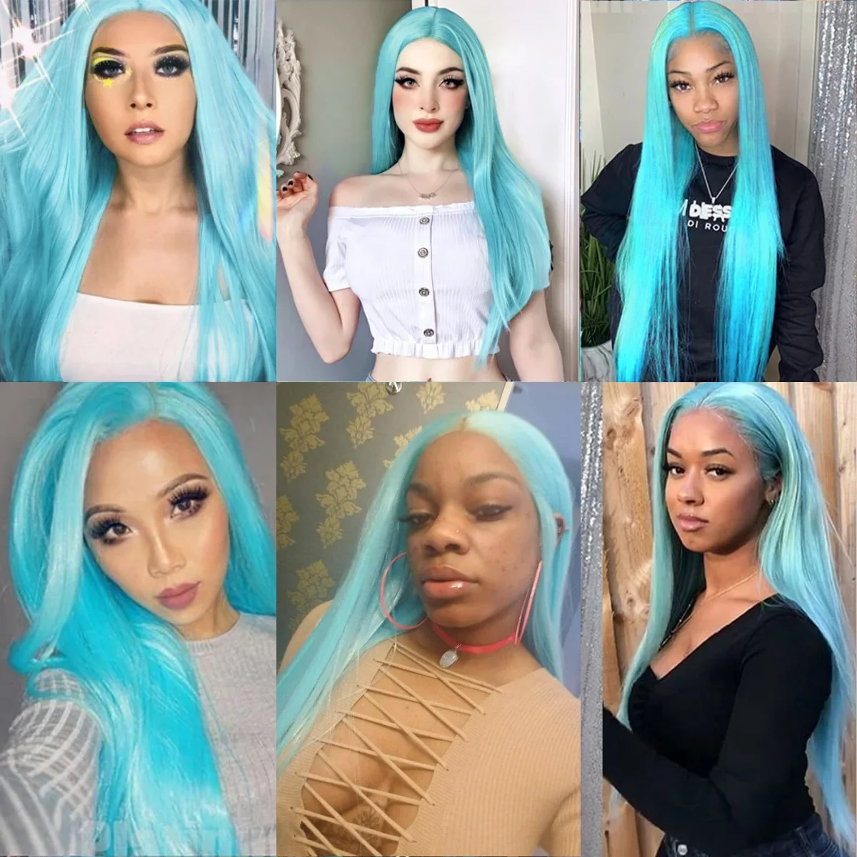 Light Blue Lace Wig Long Straight Hair Wigs Heat Resistant Fiber Hair Glueless Synthetic Lace Wigs