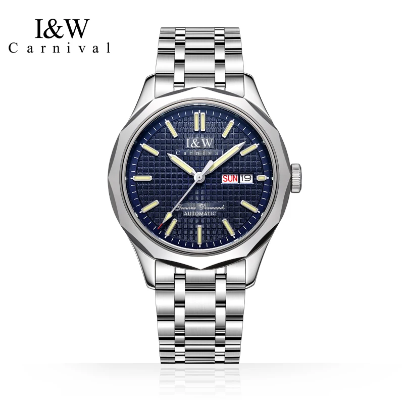Luxury I&W CARINVAL Men‘s Watches Japan Import Automatic Mechanical Luminous Sapphire Waterproof Dual Calendar Clock 563G