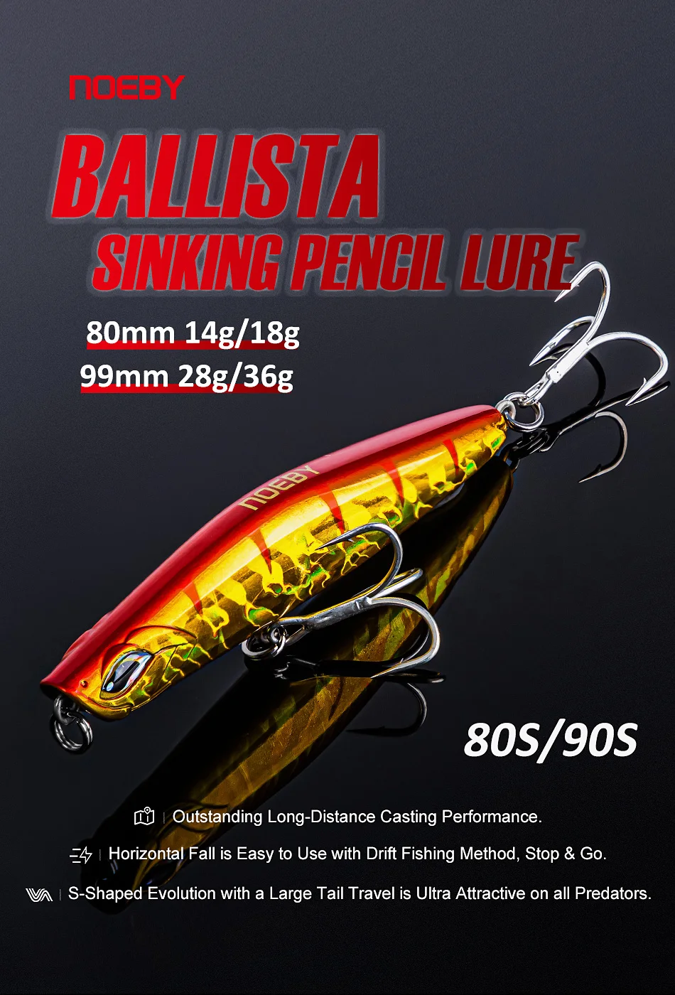 Noeby sinkende Angelköder, 80 mm, 14 18 g, 99 mm, 28 36 g, Bleistift, lange Wurf-Wobbler, künstliche harte Köder für Barsch, Meeresangelköder – Detail 5
