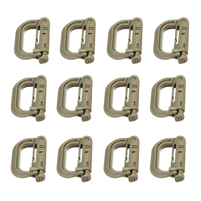 12pcs Molle Carabiner D Locking Ring Plastic Clip Backpack Snap Type Ring Buckle Tactical Hanging Hook ITW fastener Bag Buckle