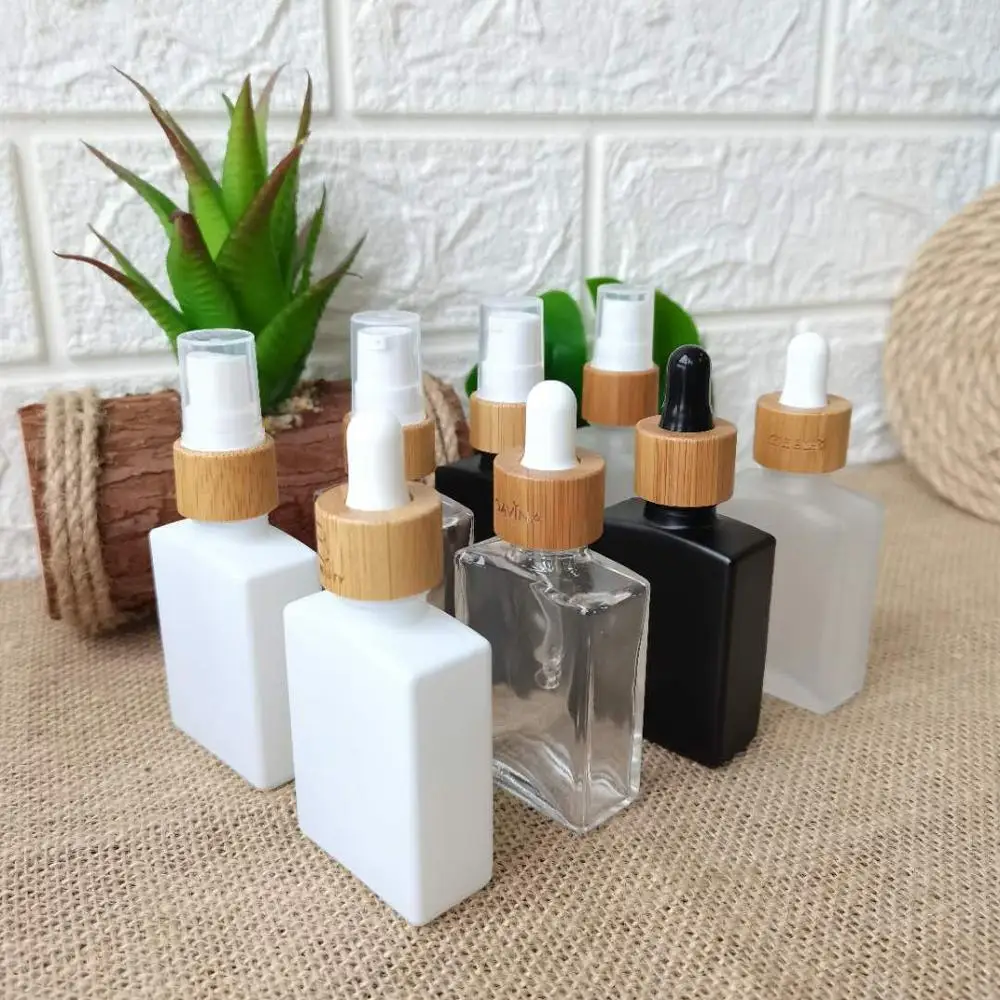 

30ml Colorful Glass Essential Oil Dropper Bottle Cosmetic Pipette Container Packaging Bottle Eco Friendly Wooden Bamboo Lid