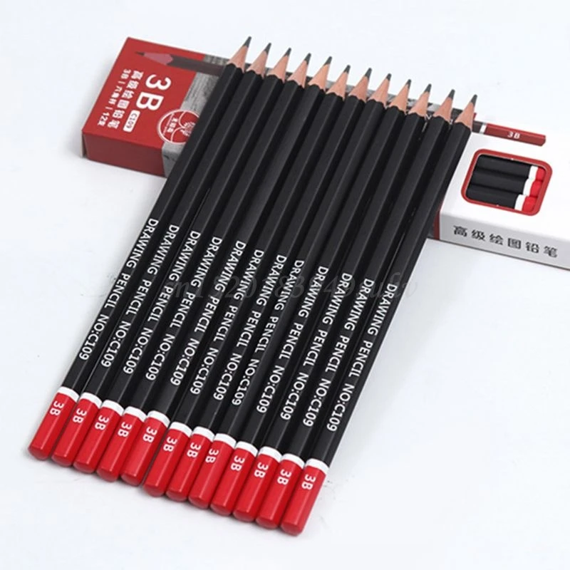 OOTDTY 12pcs/box  Pencil Sketch Drawing Writing 2H HB 2B 3B 3H 4B 5B 6B 8B 10B Office School Supplies