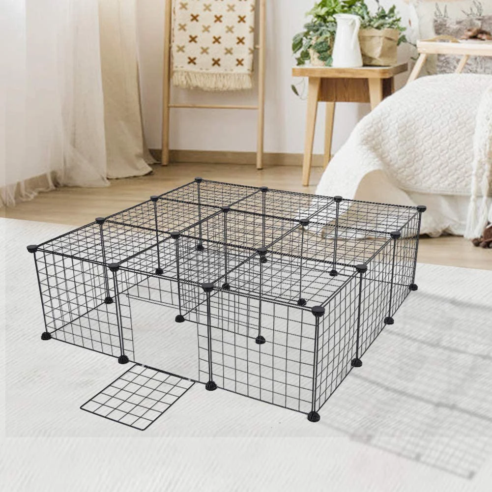 24PCS Iron Mesh Cat Rabbits Guinea Hamster Crate House Barrier Small Animal Cage DIY Kennel Fence Running Play Pen Pet Playpen