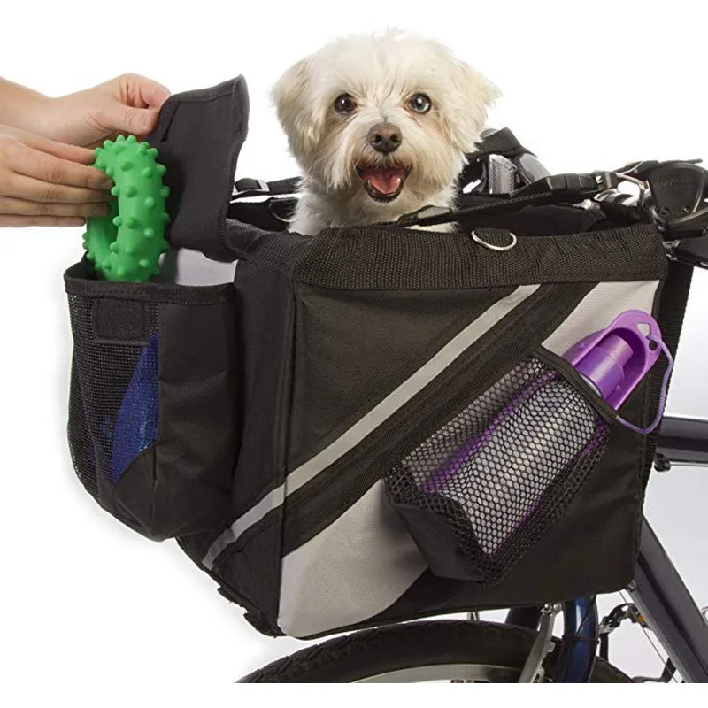 Imagem -05 - Pet Bicicleta Transportadora Bolsa Filhote de Cachorro Cachorro Gato Pequeno Animal de Viagem Assento da Bicicleta para Caminhadas Ciclismo Cesta Acessórios