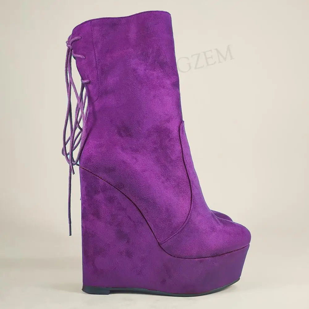 

LAIGZEM FASHION Women Ankle Platform Wedges Boots Faux Suede High Heeled Boots Unisex Party Shoes Woman Big Size 45 47 48 52